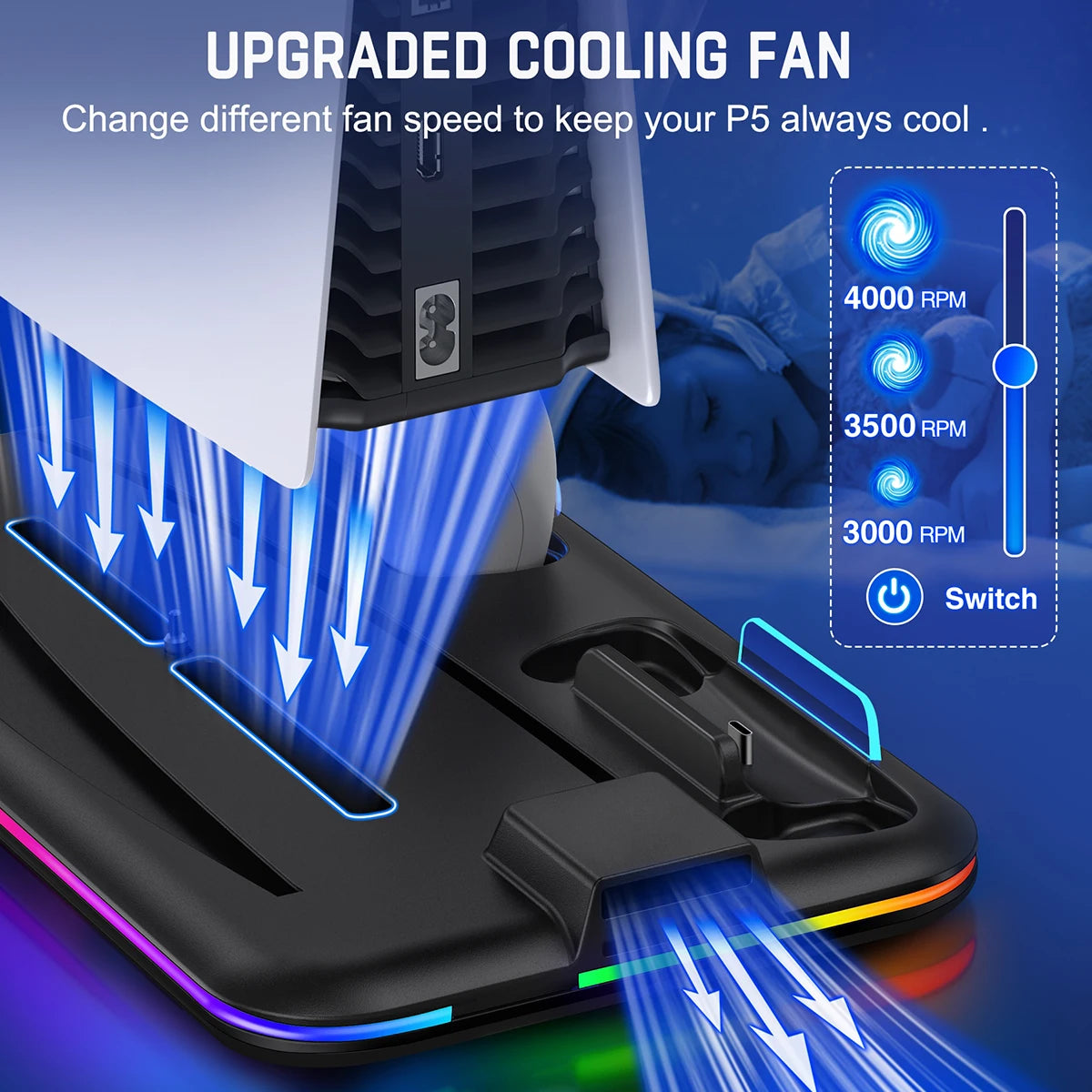 Cooling Fan & Charging Dock For Ps5